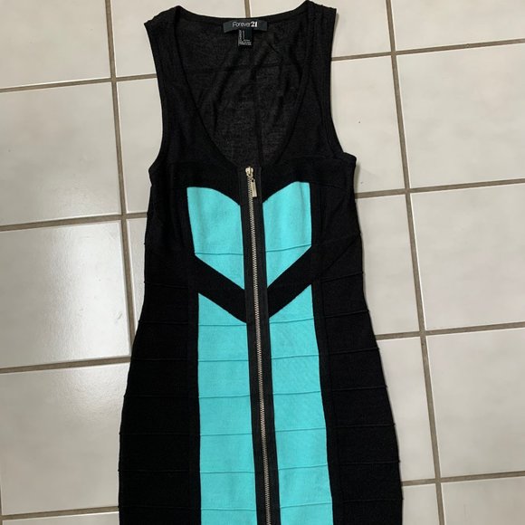 Black and Light Blue Short Dress w/ Zipper - Picture 1 of 2